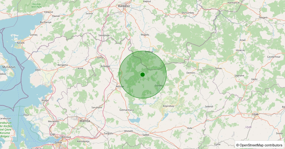 23 Ekim 2025 saat 00:47 - Akhisar - Hanpaşa Köyü - 1.00ml depreminin harita gösterimi