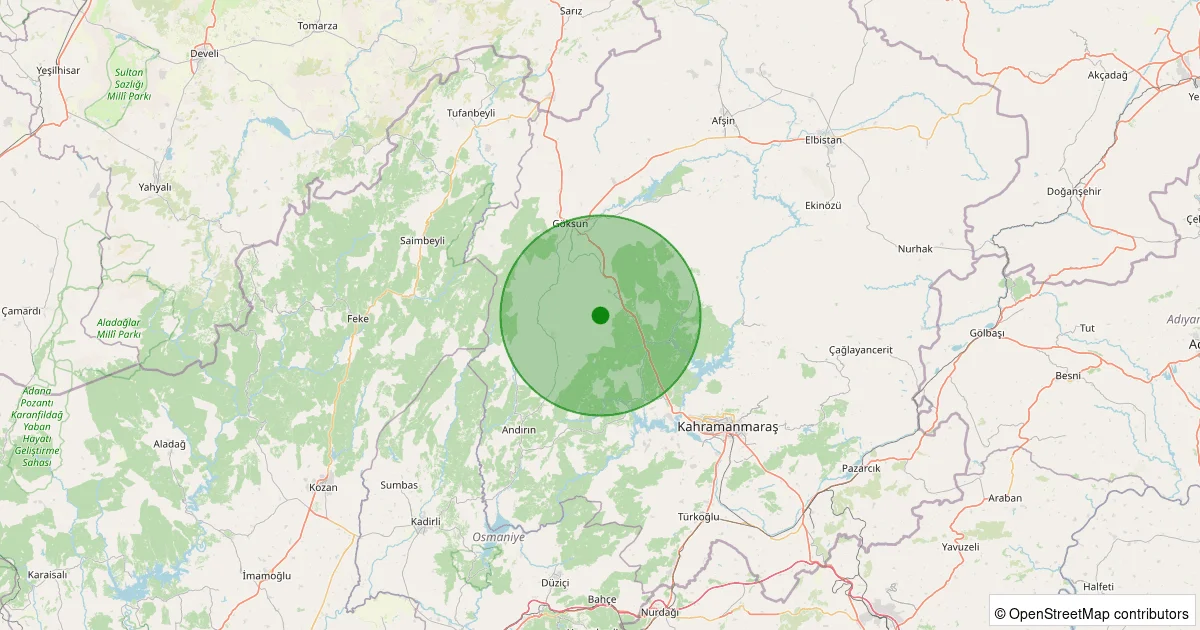 05 Ekim 2025 saat 15:59 - Onikişubat - 2.40ML depreminin harita gösterimi