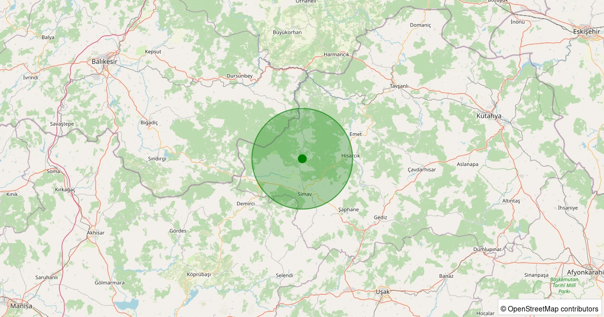 23 Ekim 2025 saat 01:52 - Simav - Yemişli Köyü - 1.60ml depreminin harita gösterimi