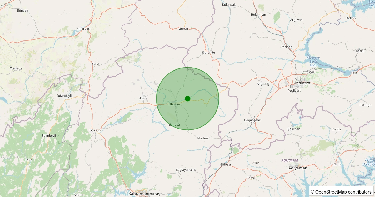 23 Ekim 2025 saat 02:00 - Elbistan - Anbarcık Köyü - 1.60ml depreminin harita gösterimi