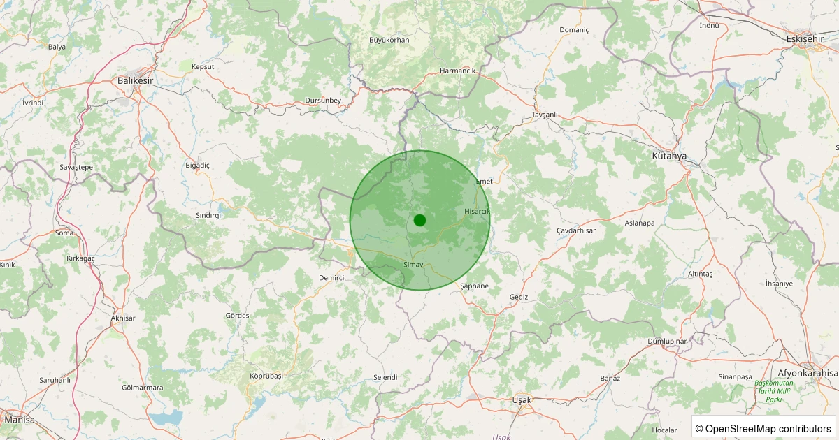 23 Ekim 2025 saat 02:12 - Simav - Yemişli Köyü - 1.90ml depreminin harita gösterimi