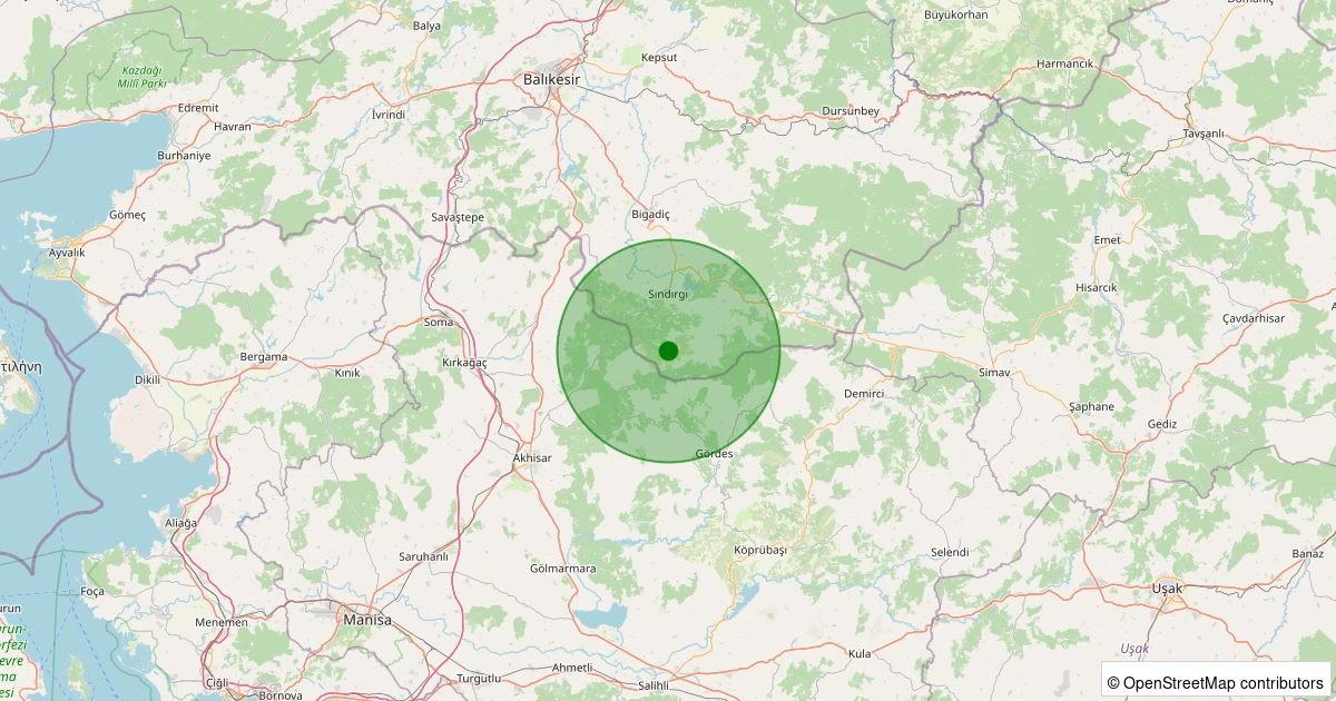 23 Ekim 2025 saat 03:05 - Sındırgı - Kınık - 1.00ml depreminin harita gösterimi