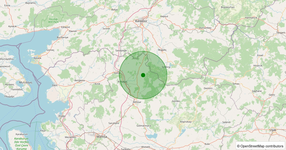 23 Ekim 2025 saat 05:33 - Kırkağaç - Çaltıcak - 1.40ml depreminin harita gösterimi