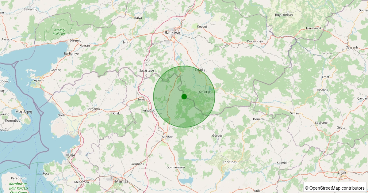 23 Ekim 2025 saat 05:58 - Sındırgı - Eğridere - 2.10ml depreminin harita gösterimi