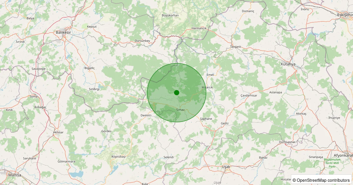 05 Ekim 2025 saat 20:26 - Simav - 1.80ML depreminin harita gösterimi
