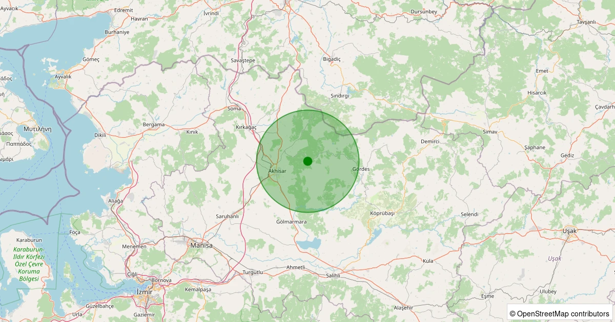 23 Ekim 2025 saat 08:47 - Akhisar - Sarnıç Köyü - 1.00ml depreminin harita gösterimi