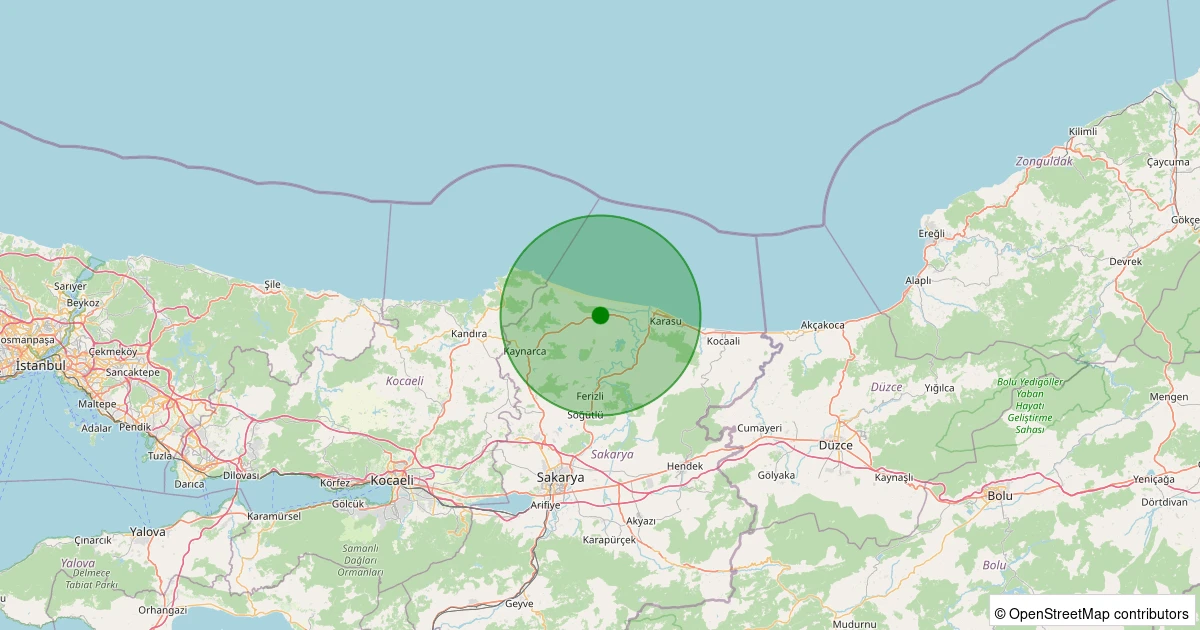 23 Ekim 2025 saat 10:24 - Karasu - Üçoluk Köyü - 0.90ML depreminin harita gösterimi