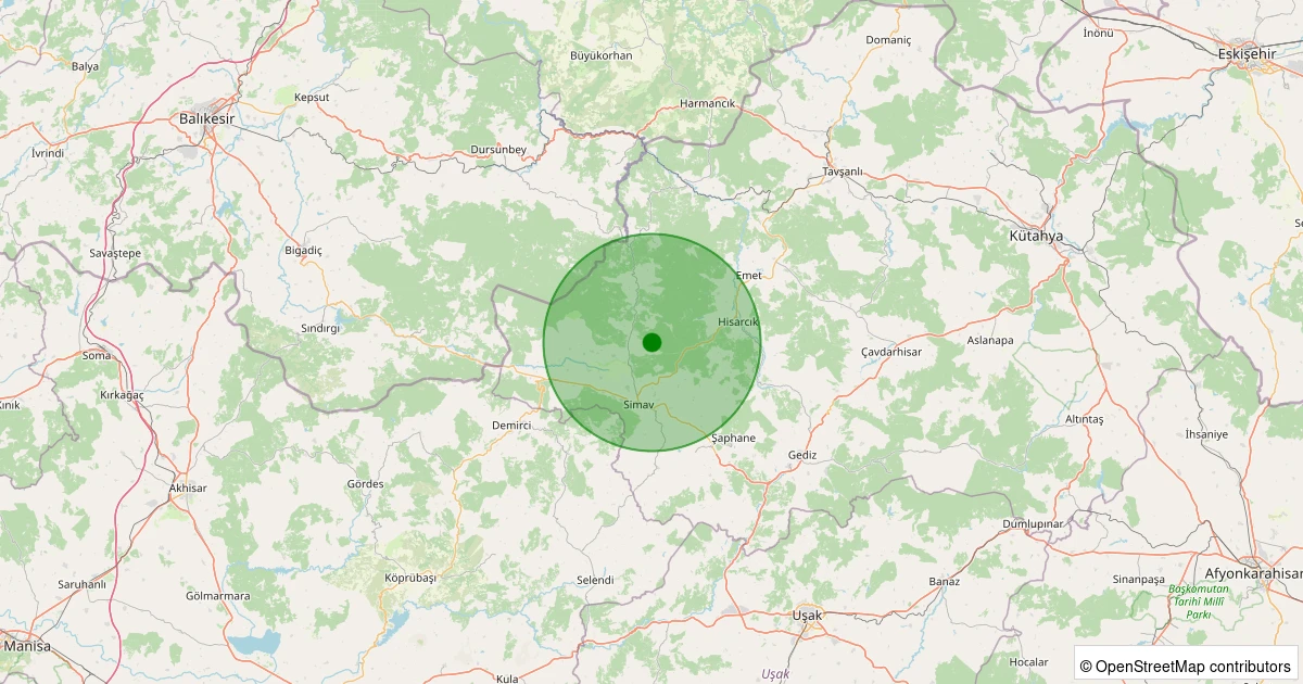 23 Ekim 2025 saat 11:22 - Simav - Yemişli Köyü - 0.90ml depreminin harita gösterimi