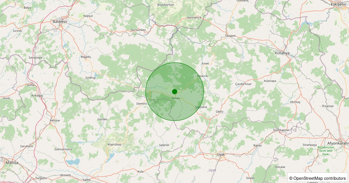23 Ekim 2025 saat 11:34 - Simav - Çitgöl - 1.30ML depreminin harita gösterimi