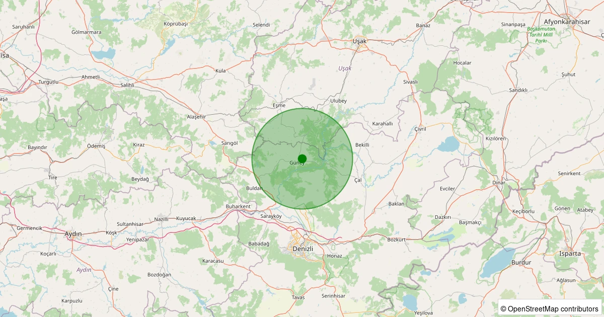 23 Ekim 2025 saat 12:24 - Güney - Yağcılar - 1.30ml depreminin harita gösterimi