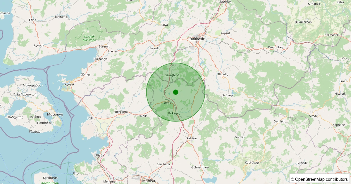 23 Ekim 2025 saat 12:34 - Soma - Evciler - 1.60ml depreminin harita gösterimi