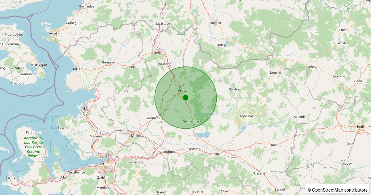 23 Ekim 2025 saat 13:03 - Akhisar - Yenidoğan Köyü - 0.90ml depreminin harita gösterimi