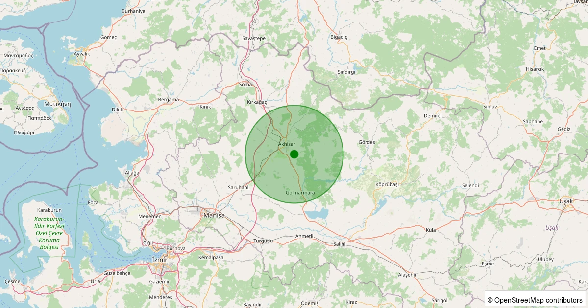 23 Ekim 2025 saat 13:46 - Akhisar - Kızlaralanı Köyü - 1.20ml depreminin harita gösterimi
