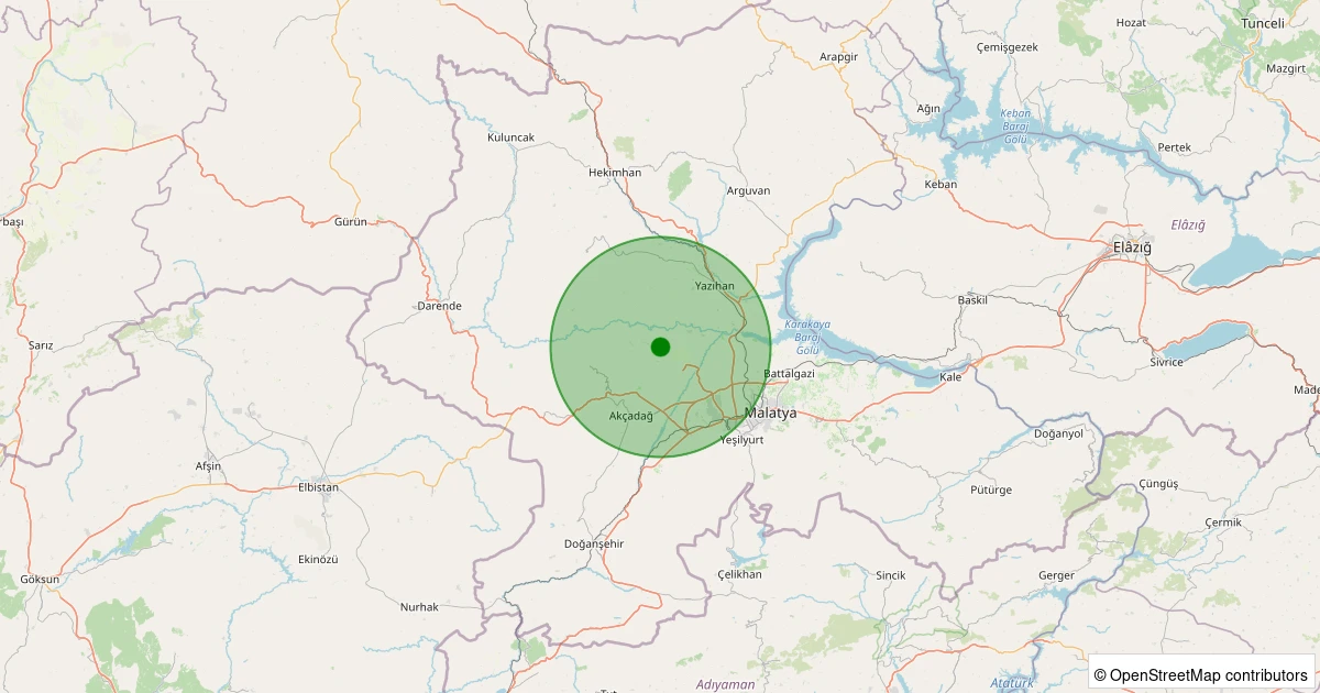 23 Ekim 2025 saat 19:49 - Akçadağ - Ilıcak - 1.10ML depreminin harita gösterimi