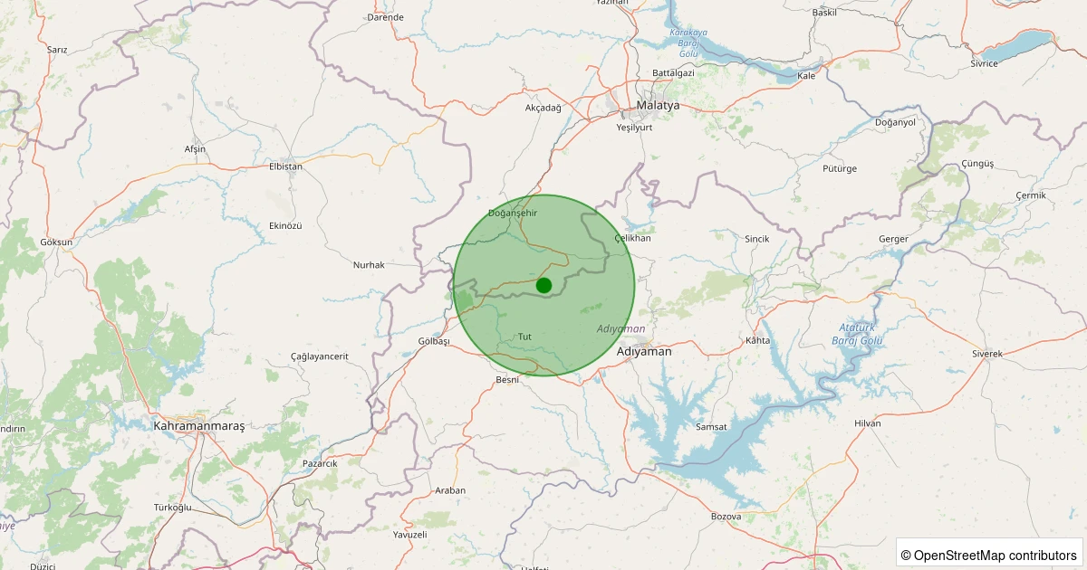 23 Ekim 2025 saat 19:30 - Doğanşehir - Gedikağzı - 1.00ml depreminin harita gösterimi