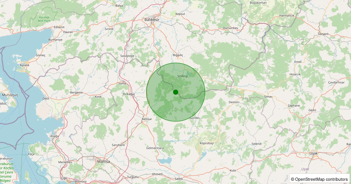 23 Ekim 2025 saat 20:05 - Akhisar - Sağrakçı Köyü - 1.50ml depreminin harita gösterimi