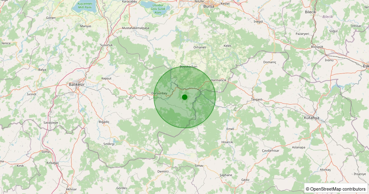 23 Ekim 2025 saat 20:27 - Dursunbey - Emeksiz - 1.40ml depreminin harita gösterimi