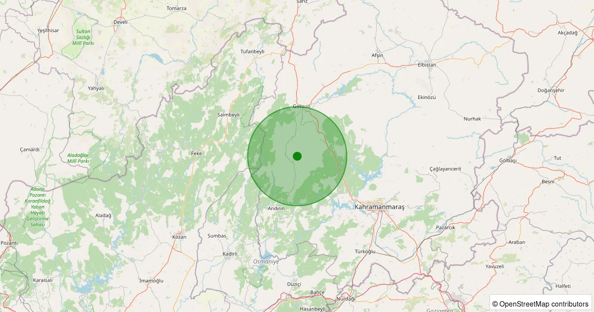 05 Ekim 2025 saat 21:47 - Andırın - 1.30ML depreminin harita gösterimi