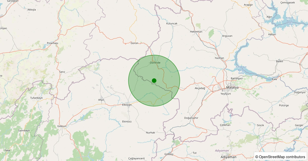 23 Ekim 2025 saat 20:51 - Darende - Yenice - 1.70ml depreminin harita gösterimi