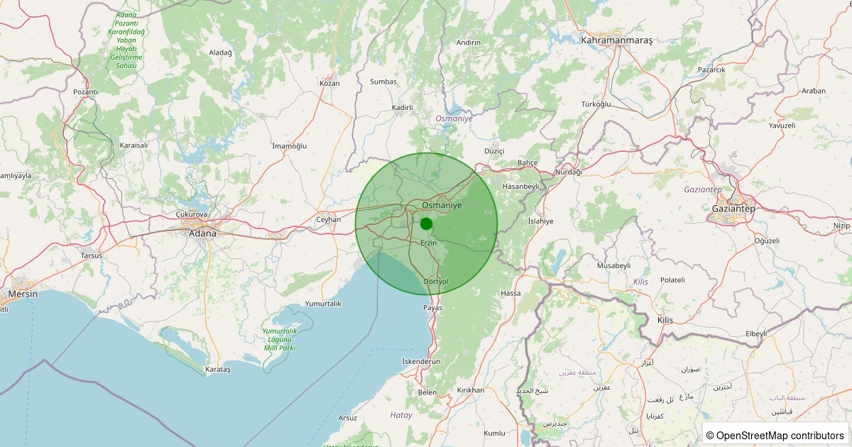 23 Ekim 2025 saat 21:01 - Erzin - Gökdere - 1.90ml depreminin harita gösterimi