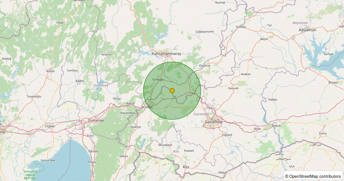 23 Ekim 2025 saat 22:08 - Türkoğlu - Kılılı - 4.00ml depreminin harita gösterimi