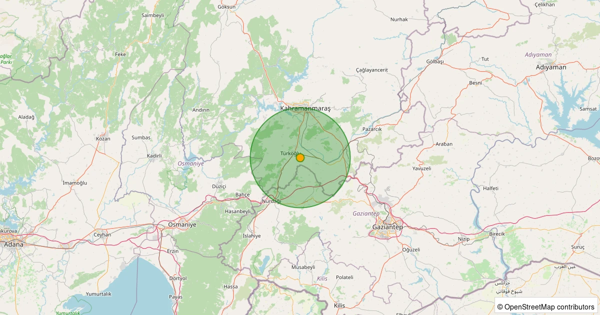 23 Ekim 2025 saat 22:08 - Türkoğlu - 4.00ml depreminin harita gösterimi