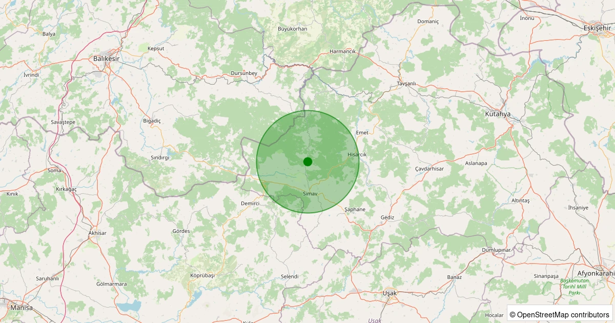 23 Ekim 2025 saat 23:13 - Simav - Yemişli Köyü - 1.10ml depreminin harita gösterimi