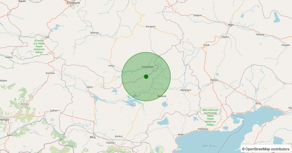 23 Ekim 2025 saat 23:18 - Bulanık - Şatırlar Köyü - 1.50ml depreminin harita gösterimi