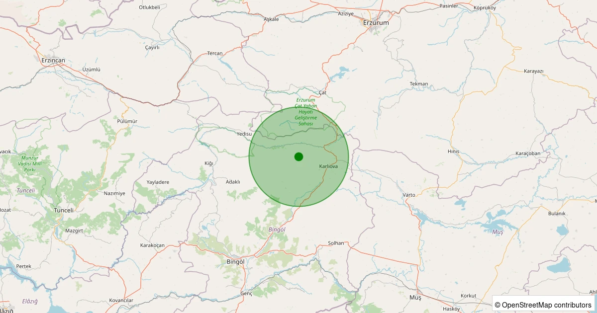 24 Ekim 2025 saat 00:41 - Karlıova - Kaynarpınar Köyü - 2.30ml depreminin harita gösterimi