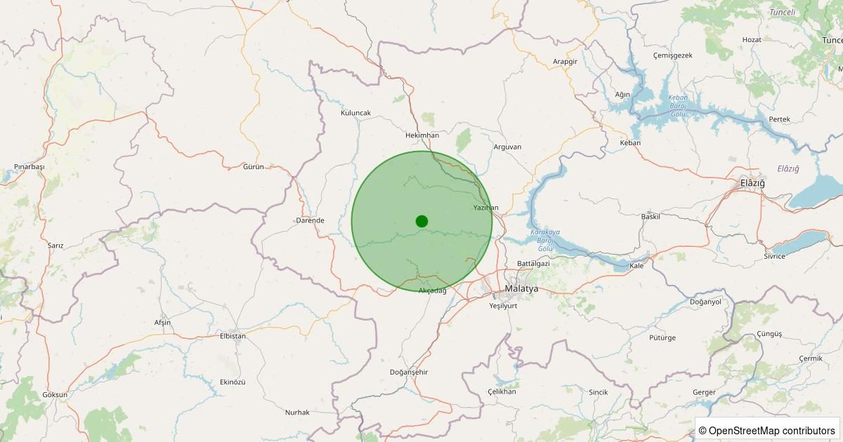 24 Ekim 2025 saat 01:38 - Yazıhan - Epreme - 2.20ml depreminin harita gösterimi