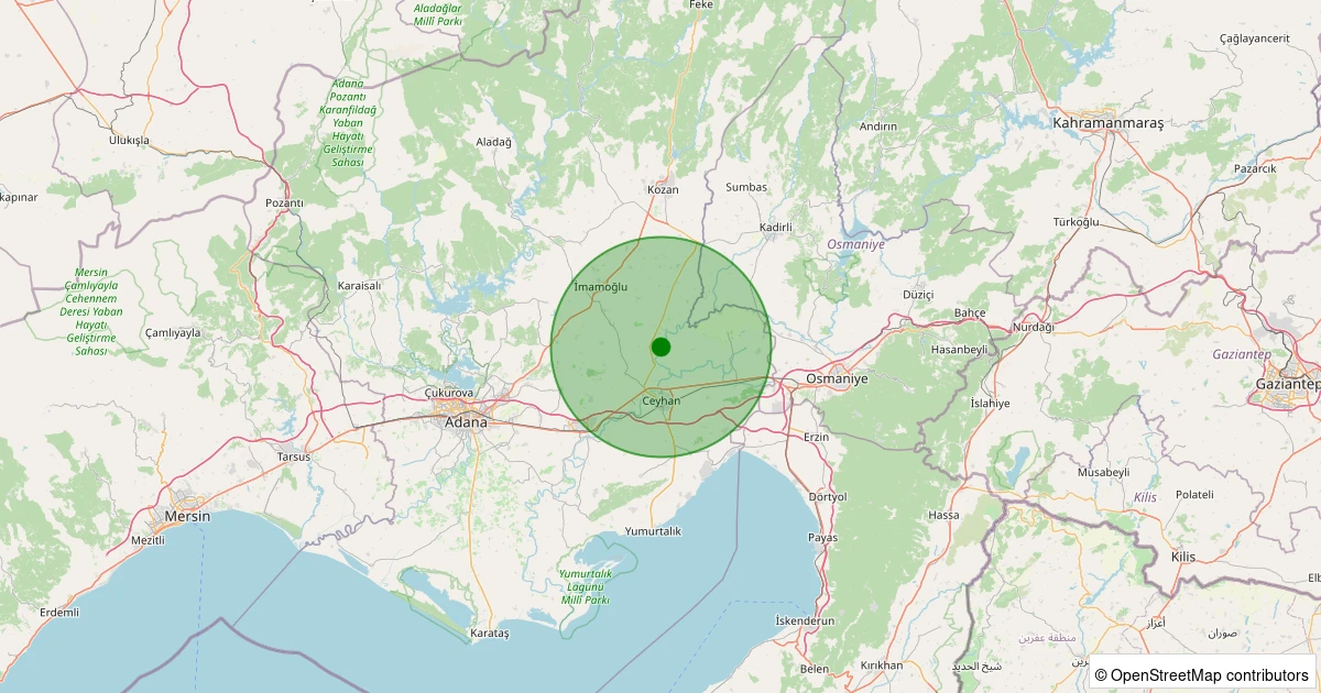 24 Ekim 2025 saat 01:36 - Ceyhan - Çukurovaharası - 1.00ml depreminin harita gösterimi