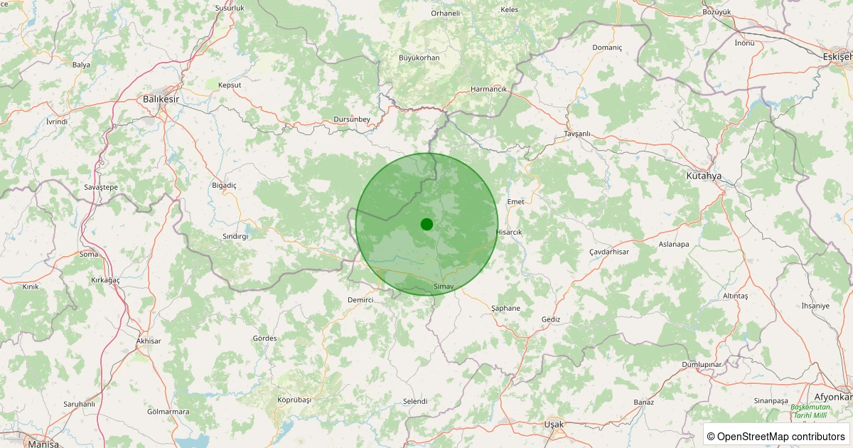 24 Ekim 2025 saat 02:10 - Simav - Karakoca Köyü - 0.90ML depreminin harita gösterimi