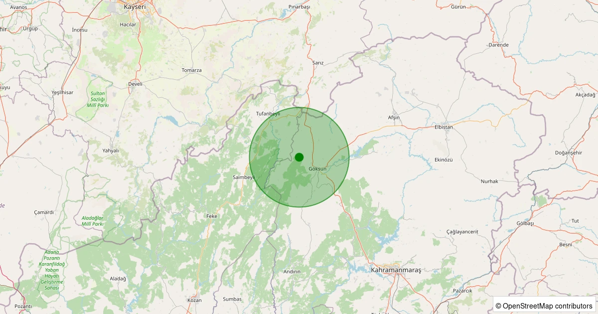 24 Ekim 2025 saat 03:46 - Göksun - Soğukpınar - 1.40ml depreminin harita gösterimi