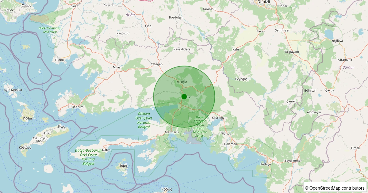 24 Ekim 2025 saat 06:10 - Ula - Köprübaşı - 1.90ml depreminin harita gösterimi