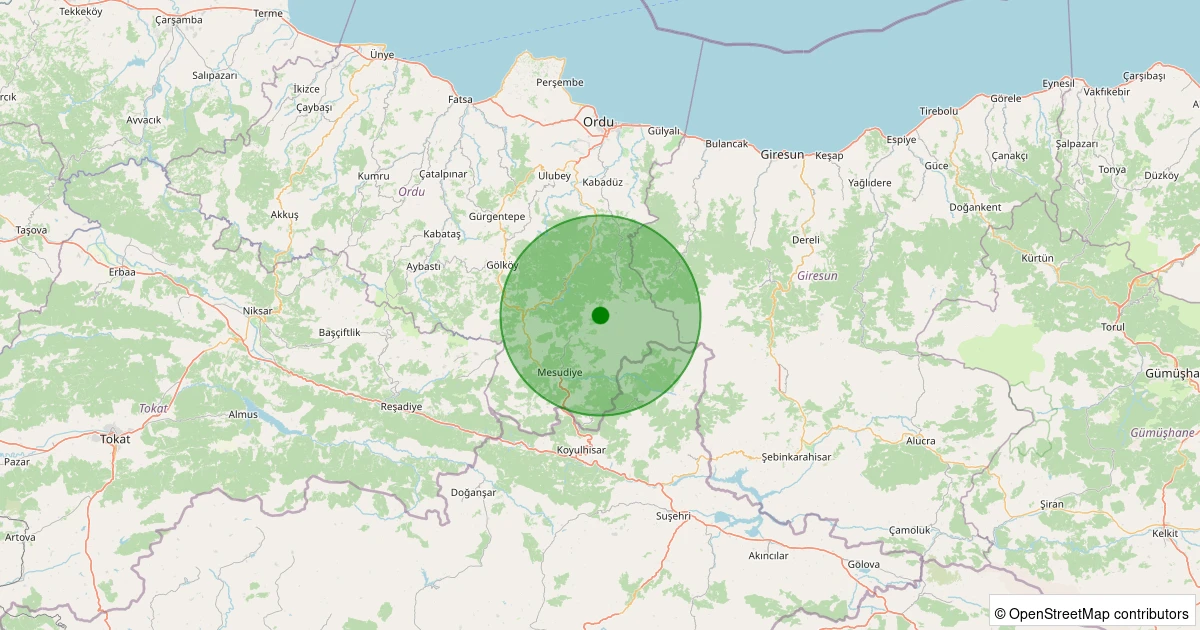 24 Ekim 2025 saat 10:09 - Mesudiye - Beyağaç - 1.30ML depreminin harita gösterimi