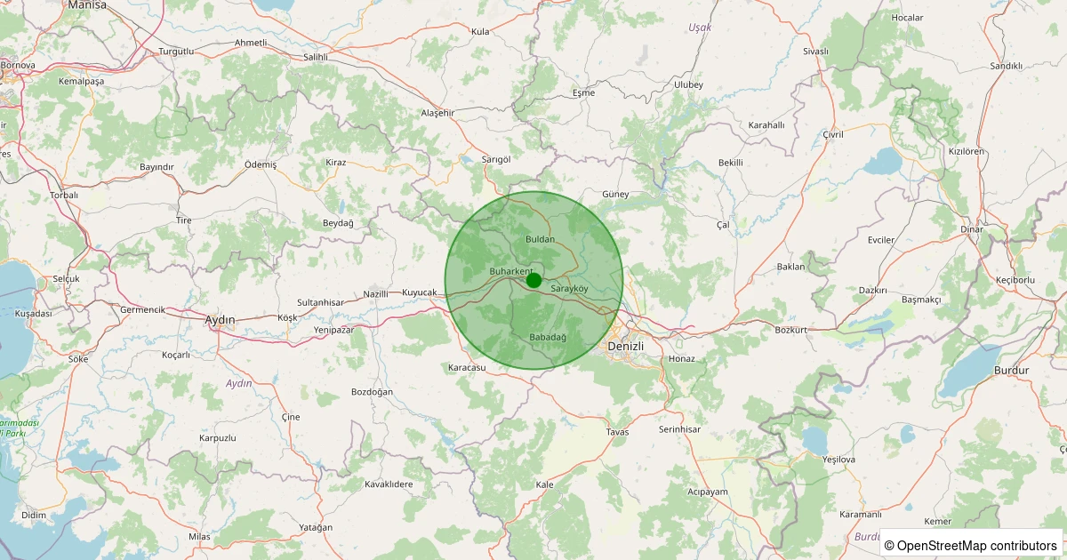 24 Ekim 2025 saat 11:15 - Buharkent - Kızıldere - 2.60ml depreminin harita gösterimi