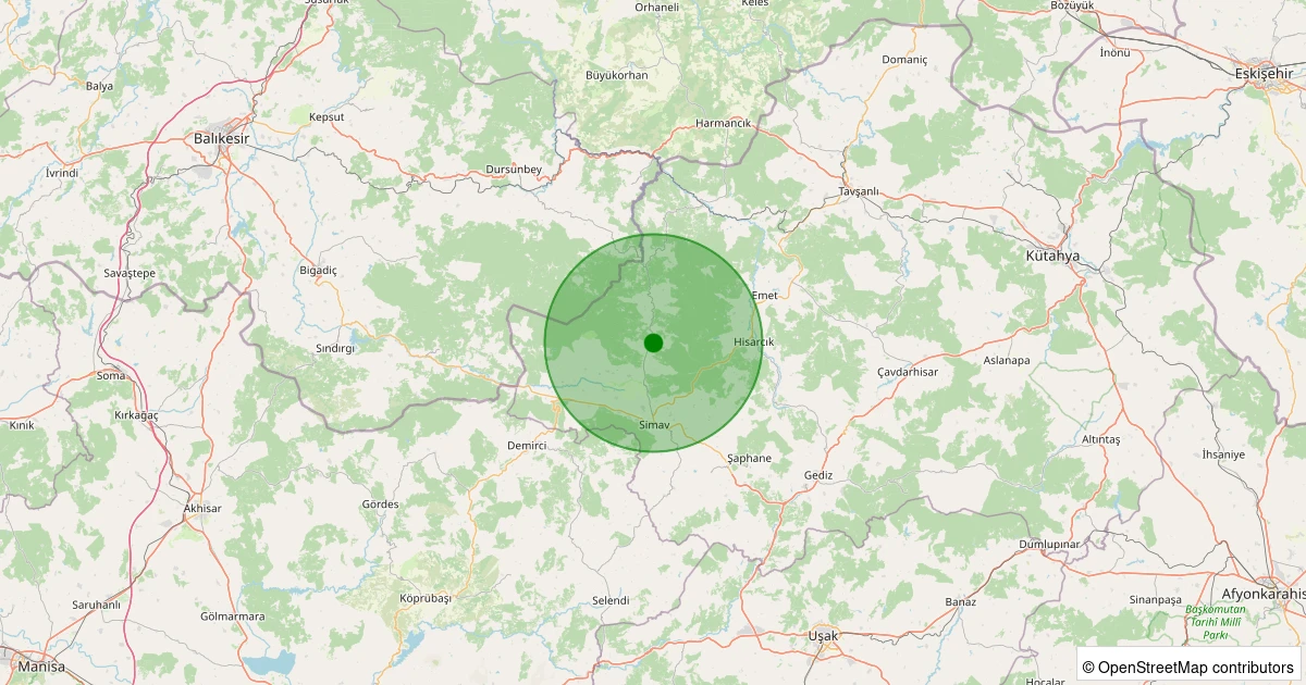 24 Ekim 2025 saat 11:49 - Simav - Yemişli Köyü - 1.40ml depreminin harita gösterimi