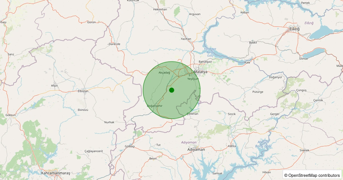 24 Ekim 2025 saat 12:07 - Yeşilyurt - Oluklu - 1.30ML depreminin harita gösterimi