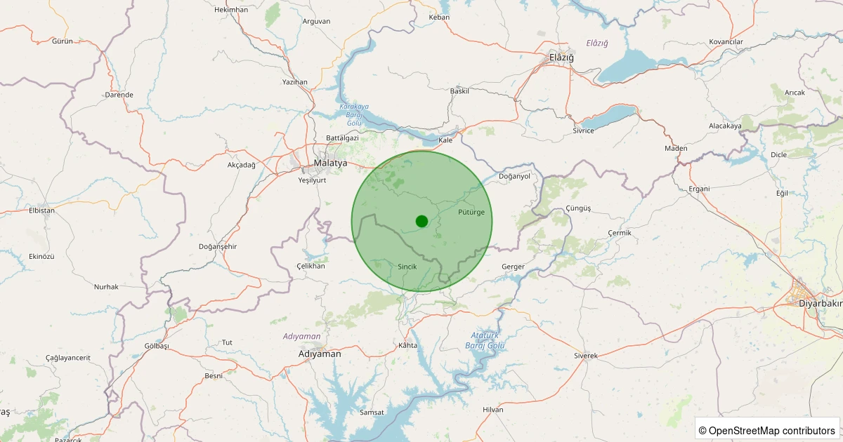 24 Ekim 2025 saat 12:09 - Pütürge - Sahilköy Köyü - 1.50ml depreminin harita gösterimi