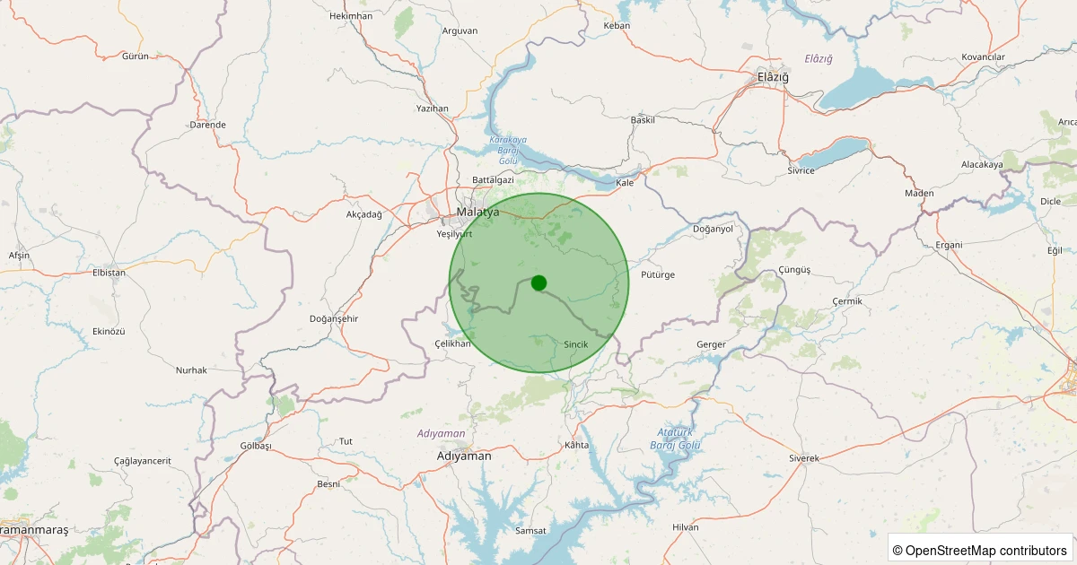 24 Ekim 2025 saat 13:05 - Battalgazi - Gülümuşağı Köyü - 0.90ML depreminin harita gösterimi