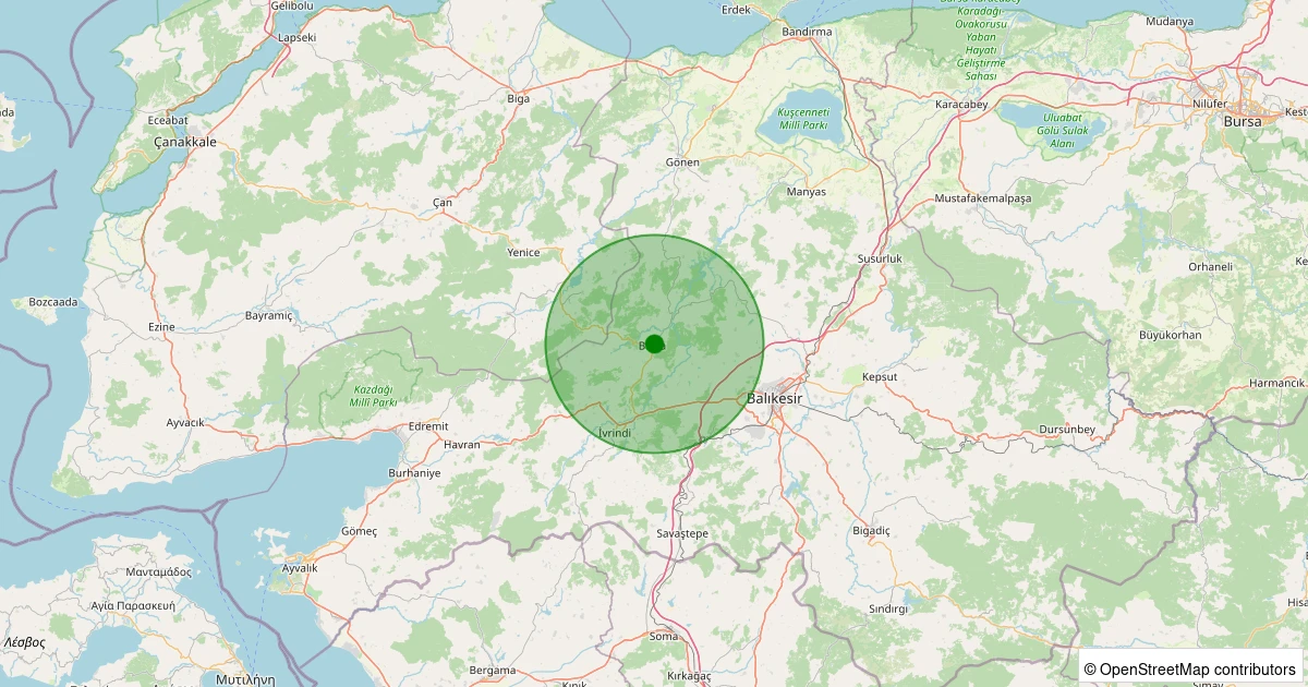 24 Ekim 2025 saat 13:09 - Balya - Kocacami - 1.60ml depreminin harita gösterimi