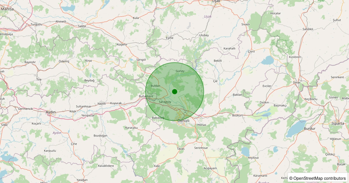 24 Ekim 2025 saat 13:29 - Sarayköy - Tepeköy Köyü - 1.90ml depreminin harita gösterimi
