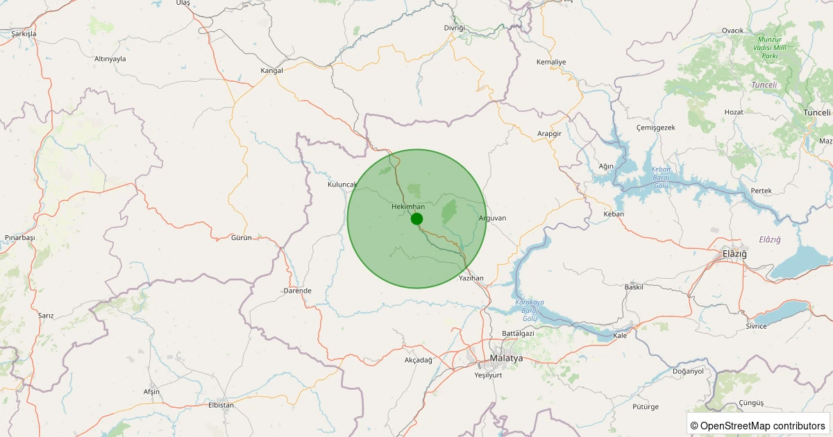 24 Ekim 2025 saat 14:34 - Hekimhan - Kocaözü Köyü - 2.30ml depreminin harita gösterimi