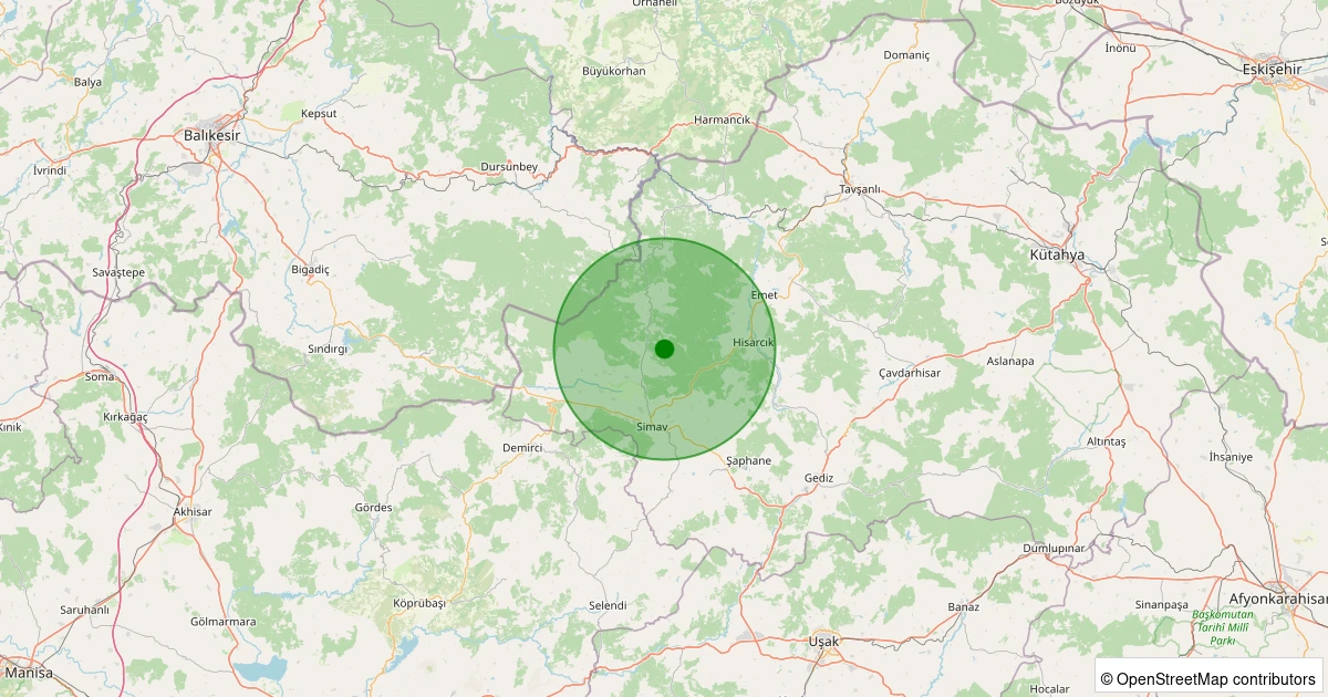 24 Ekim 2025 saat 14:18 - Simav - Maden Köyü - 1.20ml depreminin harita gösterimi
