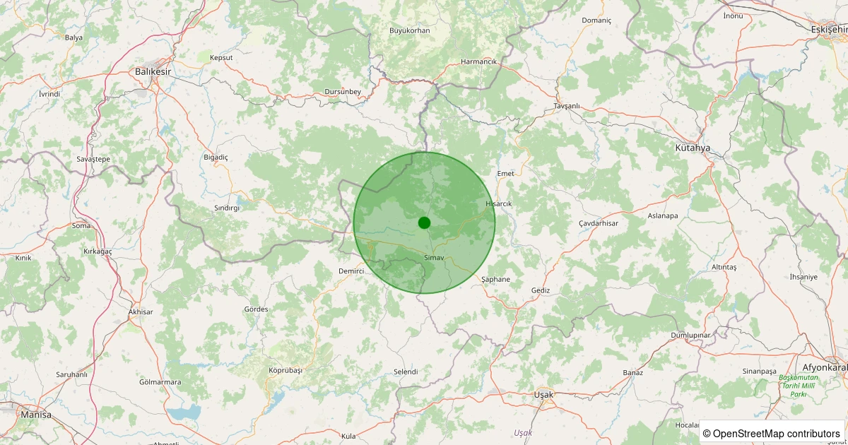 24 Ekim 2025 saat 14:55 - Simav - Hamzabey - 1.40ml depreminin harita gösterimi