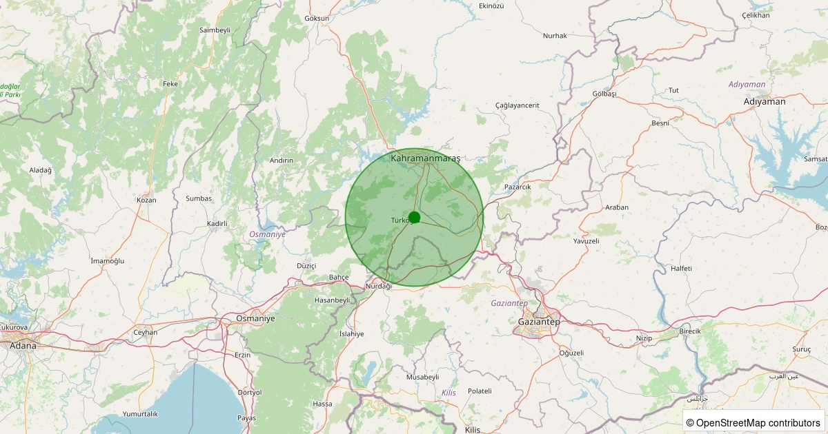 24 Ekim 2025 saat 15:10 - Türkoğlu - Kılılı - 1.70ml depreminin harita gösterimi