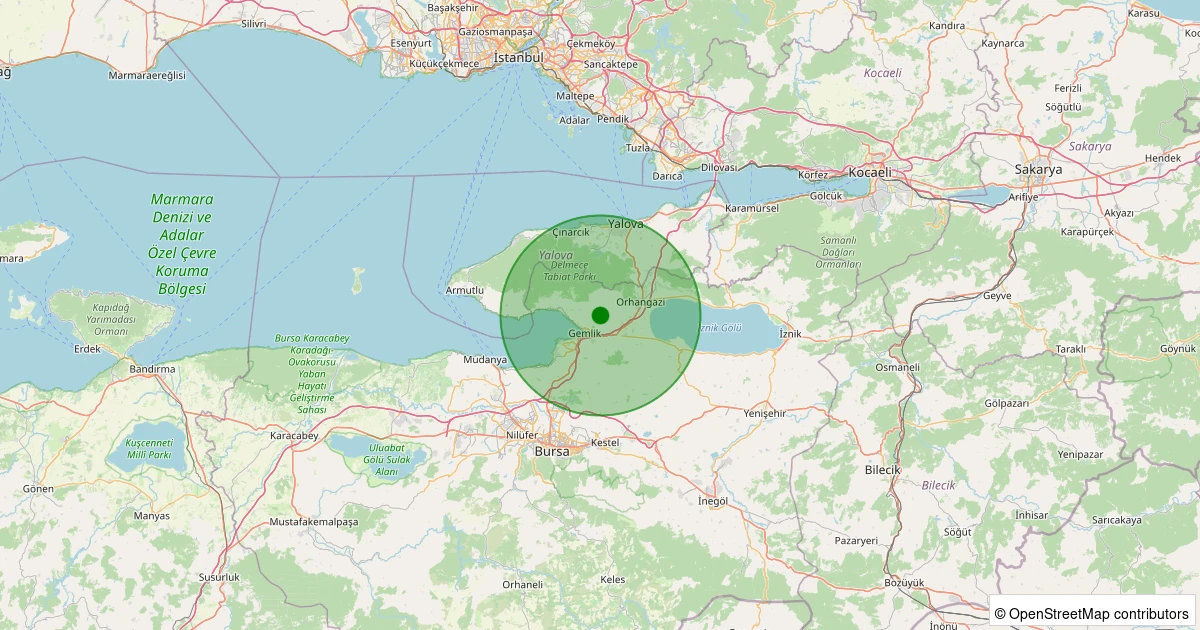 24 Ekim 2025 saat 15:51 - Gemlik - Şahinyurdu Köyü - 1.80ml depreminin harita gösterimi