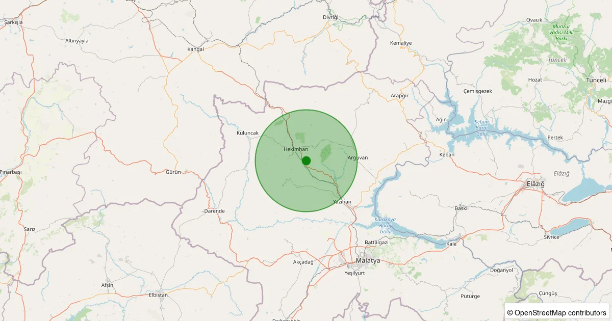 06 Ekim 2025 saat 00:31 - Hekimhan - 2.10ML depreminin harita gösterimi