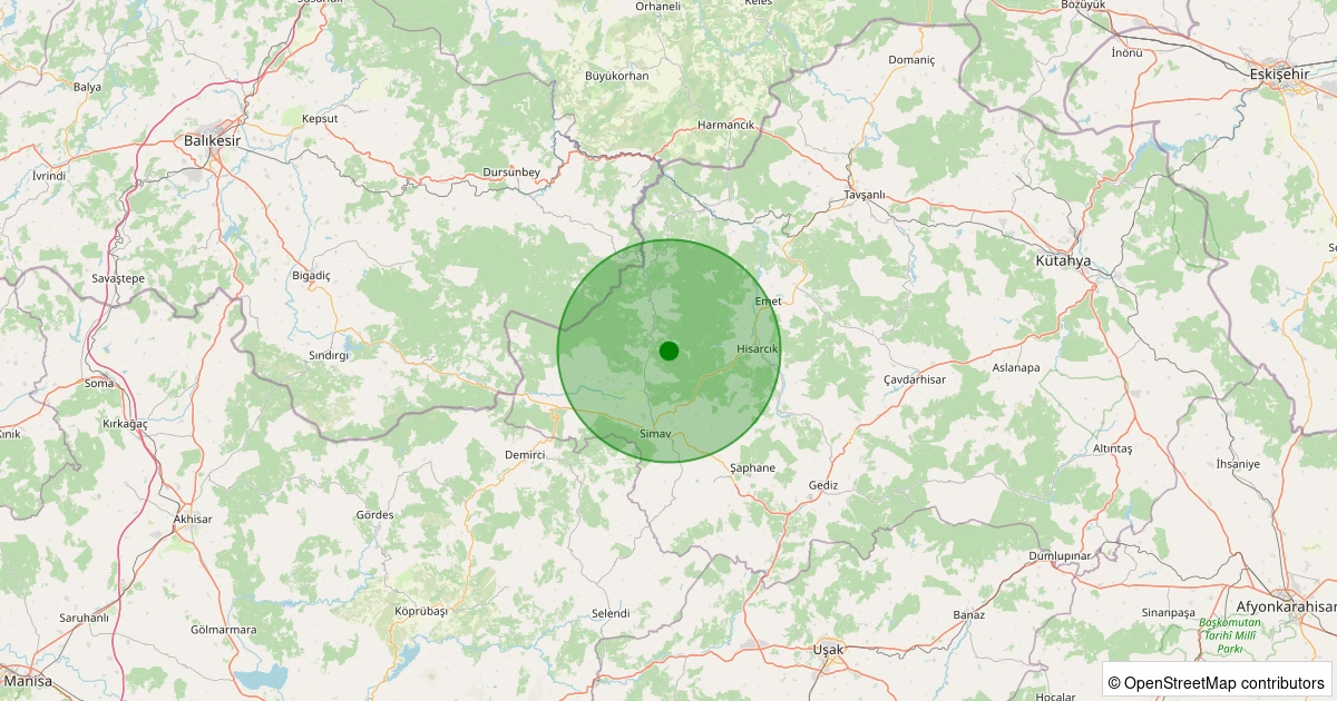 24 Ekim 2025 saat 18:10 - Simav - Maden Köyü - 1.20ml depreminin harita gösterimi