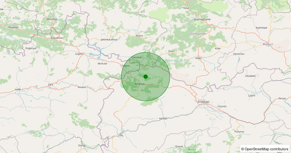 24 Ekim 2025 saat 20:07 - Refahiye - Çatalçam Köyü - 1.40ml depreminin harita gösterimi
